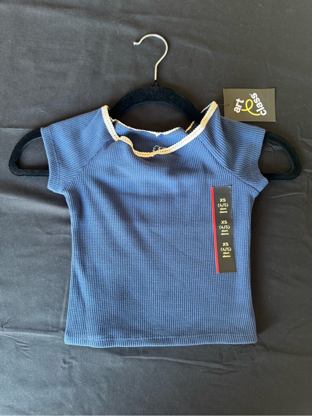 NWT Art Class Girls Waffle Knit Lace Trim Short Sleeve Top Blue Size XS (4/5)